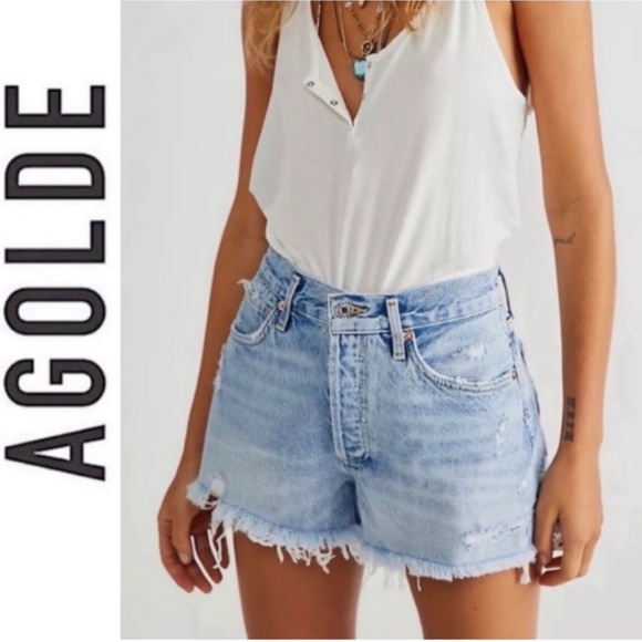 AGOLDE Parker Vintage Cut Off Short in Swapmeet Size 26 Distressed Light Wash - Picture 4 of 16